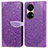 Custodia Portafoglio In Pelle Fantasia Modello Cover con Supporto S04D per Huawei P50e Viola