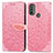 Custodia Portafoglio In Pelle Fantasia Modello Cover con Supporto S04D per Motorola Moto E20 Oro Rosa