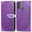 Custodia Portafoglio In Pelle Fantasia Modello Cover con Supporto S04D per Motorola Moto E20 Viola