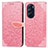 Custodia Portafoglio In Pelle Fantasia Modello Cover con Supporto S04D per Motorola Moto Edge X30 5G Oro Rosa