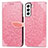 Custodia Portafoglio In Pelle Fantasia Modello Cover con Supporto S04D per Samsung Galaxy S21 5G Oro Rosa