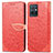 Custodia Portafoglio In Pelle Fantasia Modello Cover con Supporto S04D per Vivo T1 5G India Rosso