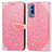 Custodia Portafoglio In Pelle Fantasia Modello Cover con Supporto S04D per Vivo Y72 5G Oro Rosa