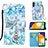 Custodia Portafoglio In Pelle Fantasia Modello Cover con Supporto Y02B per Samsung Galaxy A04s Azzurro