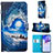 Custodia Portafoglio In Pelle Fantasia Modello Cover con Supporto Y02B per Samsung Galaxy A21 European Blu Notte