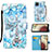 Custodia Portafoglio In Pelle Fantasia Modello Cover con Supporto Y02B per Samsung Galaxy F12 Azzurro