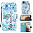 Custodia Portafoglio In Pelle Fantasia Modello Cover con Supporto Y02B per Samsung Galaxy M12 Azzurro