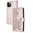 Custodia Portafoglio In Pelle Fantasia Modello Cover con Supporto Y02X per Apple iPhone 13 Pro Oro Rosa