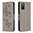 Custodia Portafoglio In Pelle Farfalla Cover con Supporto B01F per Samsung Galaxy A03s Grigio