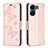 Custodia Portafoglio In Pelle Farfalla Cover con Supporto B01F per Xiaomi Poco C65 Oro Rosa