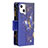 Custodia Portafoglio In Pelle Farfalla Cover con Supporto L03 per Apple iPhone 13 Mini Blu