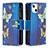 Custodia Portafoglio In Pelle Farfalla Cover con Supporto L04 per Apple iPhone 13 Blu