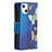 Custodia Portafoglio In Pelle Farfalla Cover con Supporto L04 per Apple iPhone 13 Blu