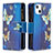 Custodia Portafoglio In Pelle Farfalla Cover con Supporto L04 per Apple iPhone 15 Blu