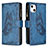 Custodia Portafoglio In Pelle Farfalla Cover con Supporto L08 per Apple iPhone 13 Blu