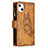 Custodia Portafoglio In Pelle Farfalla Cover con Supporto L08 per Apple iPhone 13 Marrone