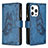 Custodia Portafoglio In Pelle Farfalla Cover con Supporto L08 per Apple iPhone 13 Pro Blu