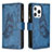 Custodia Portafoglio In Pelle Farfalla Cover con Supporto L08 per Apple iPhone 13 Pro Max Blu