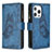 Custodia Portafoglio In Pelle Farfalla Cover con Supporto L08 per Apple iPhone 14 Pro Max Blu