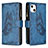 Custodia Portafoglio In Pelle Farfalla Cover con Supporto L08 per Apple iPhone 15 Blu