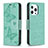 Custodia Portafoglio In Pelle Farfalla Cover con Supporto L09 per Apple iPhone 13 Pro Verde