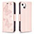 Custodia Portafoglio In Pelle Farfalla Cover con Supporto L09 per Apple iPhone 13 Rosa