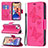 Custodia Portafoglio In Pelle Farfalla Cover con Supporto L09 per Apple iPhone 13 Rosa Caldo