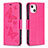 Custodia Portafoglio In Pelle Farfalla Cover con Supporto L09 per Apple iPhone 13 Rosa Caldo