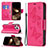 Custodia Portafoglio In Pelle Farfalla Cover con Supporto L09 per Apple iPhone 14 Pro Rosa Caldo