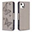 Custodia Portafoglio In Pelle Farfalla Cover con Supporto L09 per Apple iPhone 15 Plus Grigio