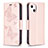 Custodia Portafoglio In Pelle Farfalla Cover con Supporto L09 per Apple iPhone 15 Rosa