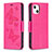 Custodia Portafoglio In Pelle Farfalla Cover con Supporto L09 per Apple iPhone 15 Rosa Caldo