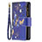 Custodia Portafoglio In Pelle Farfalla Cover con Supporto per Apple iPhone 14 Pro Blu Notte