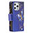 Custodia Portafoglio In Pelle Farfalla Cover con Supporto per Apple iPhone 14 Pro Blu Notte