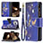 Custodia Portafoglio In Pelle Farfalla Cover con Supporto per Apple iPhone 14 Pro Blu Notte