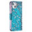 Custodia Portafoglio In Pelle Fiori Cover con Supporto L01 per Apple iPhone 14 Ciano