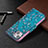 Custodia Portafoglio In Pelle Fiori Cover con Supporto L01 per Apple iPhone 14 Ciano