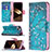 Custodia Portafoglio In Pelle Fiori Cover con Supporto L01 per Apple iPhone 15 Ciano