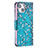 Custodia Portafoglio In Pelle Fiori Cover con Supporto L01 per Apple iPhone 15 Ciano