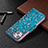 Custodia Portafoglio In Pelle Fiori Cover con Supporto L01 per Apple iPhone 15 Ciano