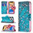 Custodia Portafoglio In Pelle Fiori Cover con Supporto L02 per Apple iPhone 13 Pro Ciano