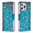 Custodia Portafoglio In Pelle Fiori Cover con Supporto L02 per Apple iPhone 13 Pro Max Ciano