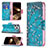 Custodia Portafoglio In Pelle Fiori Cover con Supporto L02 per Apple iPhone 15 Pro Max Ciano