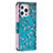 Custodia Portafoglio In Pelle Fiori Cover con Supporto L02 per Apple iPhone 16 Pro Max Ciano