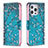 Custodia Portafoglio In Pelle Fiori Cover con Supporto L02 per Apple iPhone 16 Pro Max Ciano