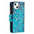 Custodia Portafoglio In Pelle Fiori Cover con Supporto L03 per Apple iPhone 13 Mini Ciano