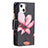 Custodia Portafoglio In Pelle Fiori Cover con Supporto L03 per Apple iPhone 13 Mini Marrone