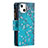 Custodia Portafoglio In Pelle Fiori Cover con Supporto L03 per Apple iPhone 15 Ciano