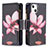 Custodia Portafoglio In Pelle Fiori Cover con Supporto L03 per Apple iPhone 15 Marrone