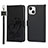 Custodia Portafoglio In Pelle Fiori Cover con Supporto L16 per Apple iPhone 15 Nero